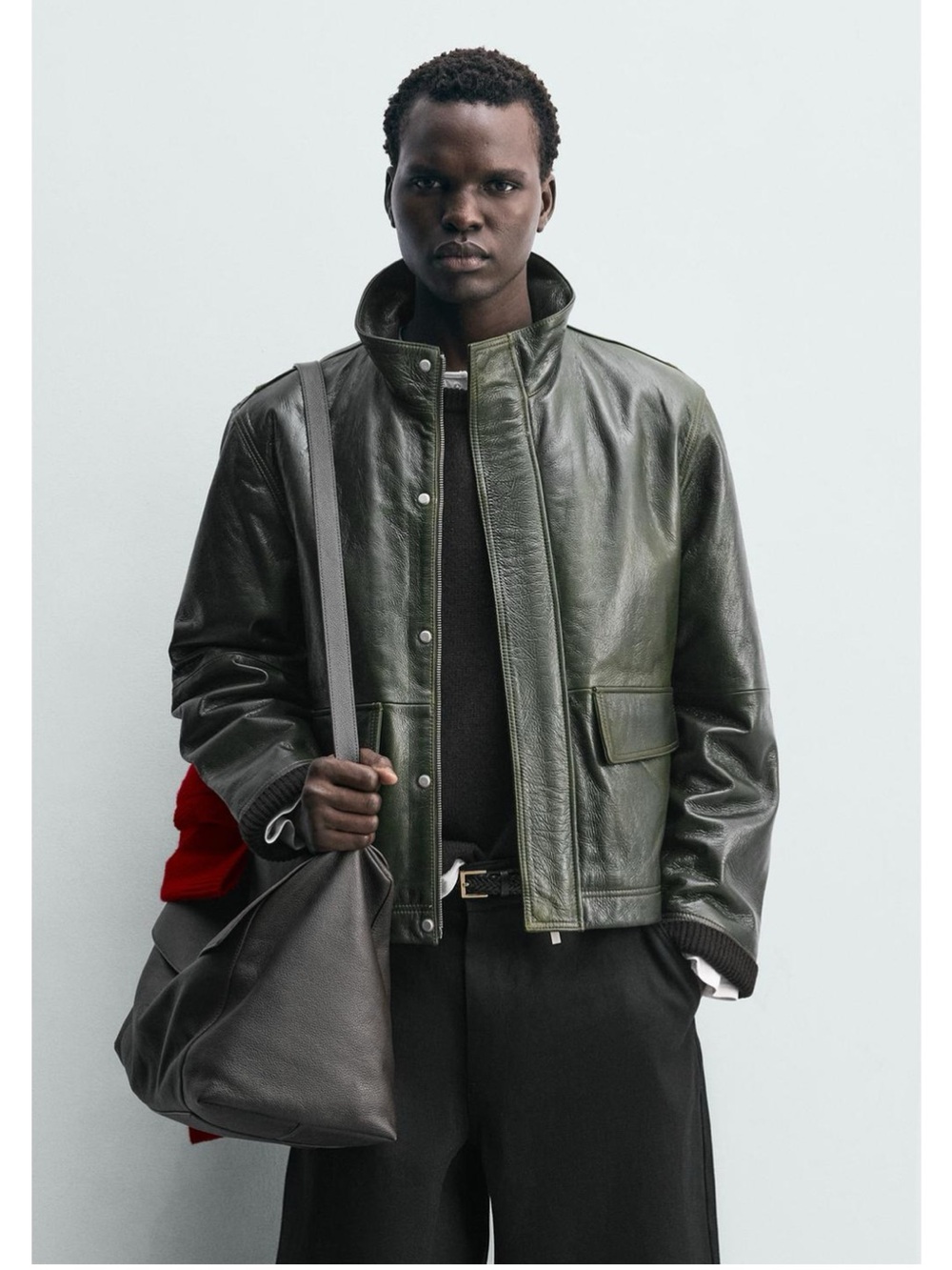 NWT Zara Men 100% Genuine Leather Bomber Jacket Pockets Sheep Leather Size S